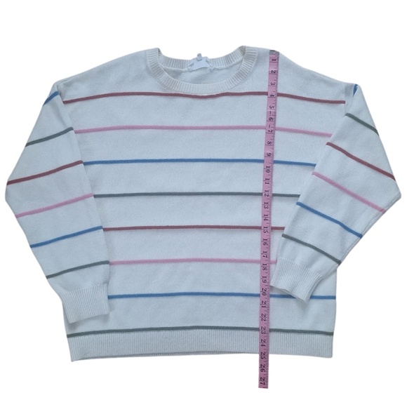 In February Preppy Striped Crewneck Sweater Oversized Soft Knit White Sz L - Picture 4 of 8